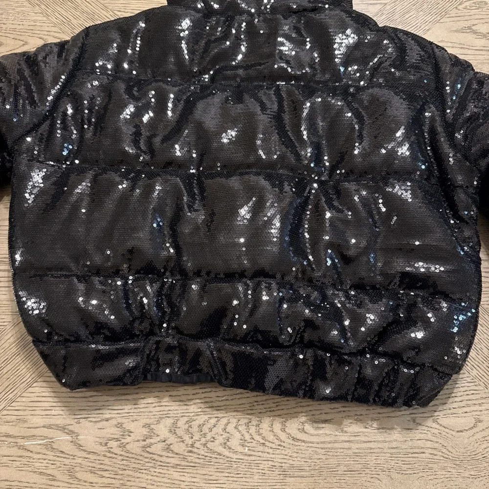 Forever 21 Active Black Shiny Puffer Jacket Cropped Full Zip Women's M